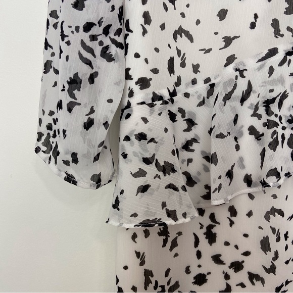 Sam Edelman dress woven chiffon peplum black white contemporary wide sleeves - Picture 4 of 13